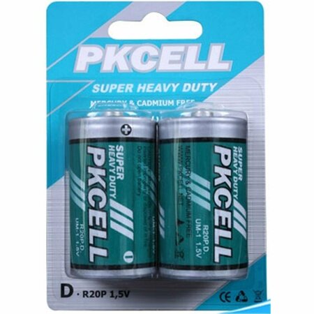 PKCELL 1.5V Heavy Duty Zinc Chloride Battery, 2PK R20P-2B